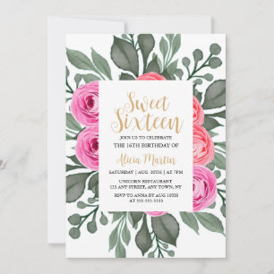 Elegant Flora Dusty Pink Rose Gold Sweet Sixteen Invitation