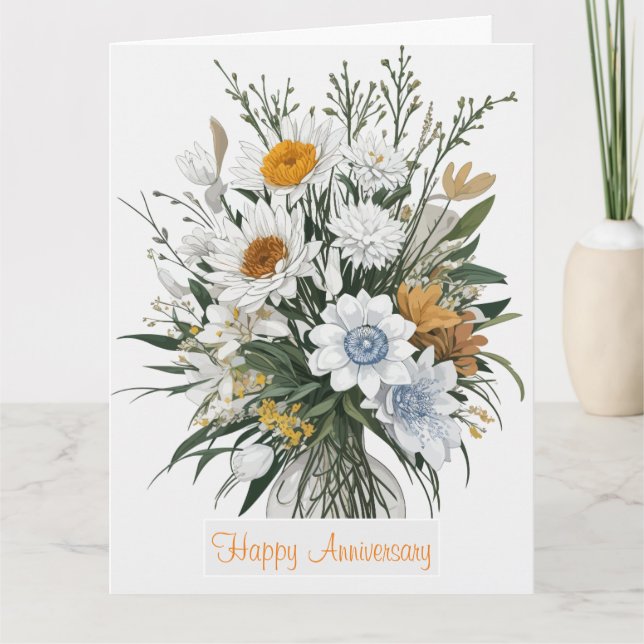 Elegant Flora Modern Art Anniversary Card (Front)