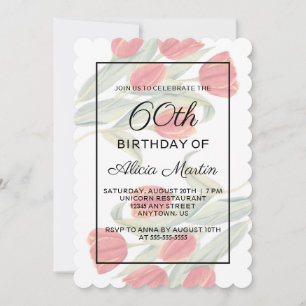  Elegant Flora Spring Red Tulip 60th Birthday Invitation