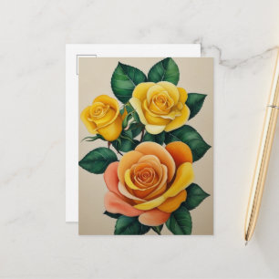 Elegant Flora Watercolor Yellow Roses  Postcard