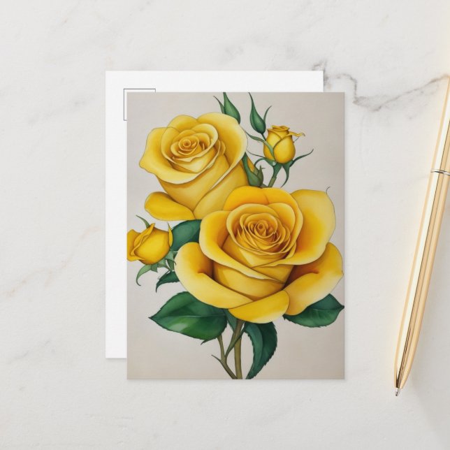 Elegant Flora Yellow Rose  Postcard (Front/Back In Situ)