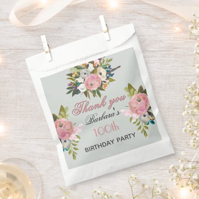 Elegant Floral 100th Birthday  Favour Bags (Clipped)