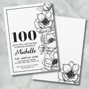 Elegant Floral 100th Birthday Invitation