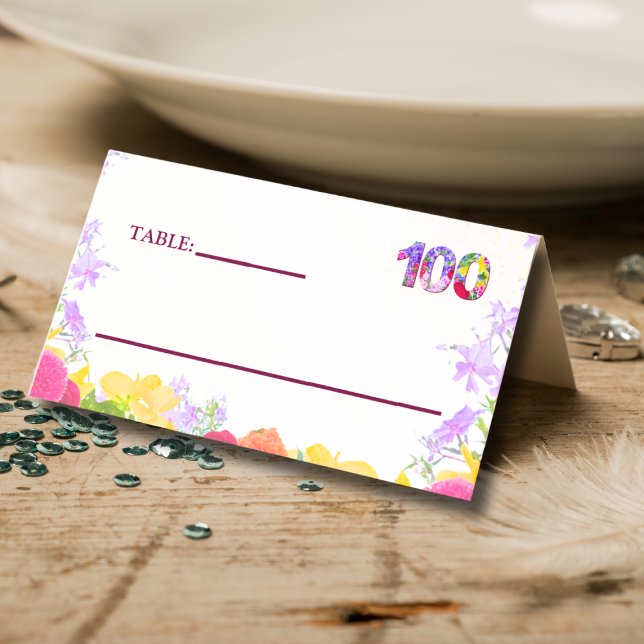 Elegant Floral 100th Birthday Party / 100 Years Place Card (Creator Uploaded)