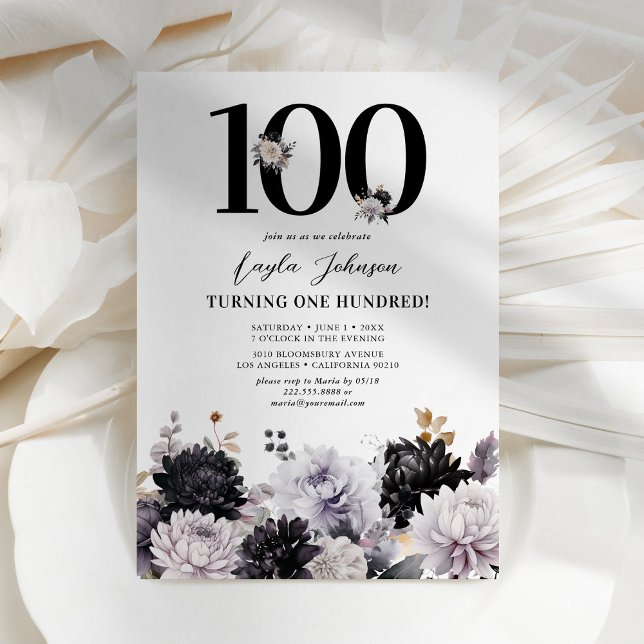 Elegant Floral 100th Birthday Party Invitation (Creator Uploaded)