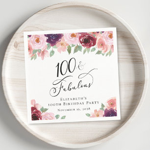Elegant Floral 100th Birthday Party Napkin