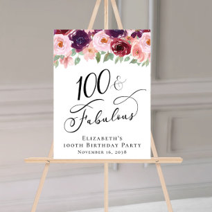 Elegant Floral 100th Birthday Party Welcome Acrylic Sign
