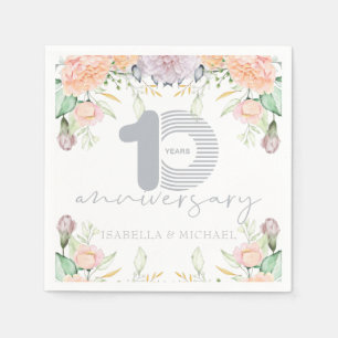 Elegant Floral 10th Wedding Anniversary Napkin