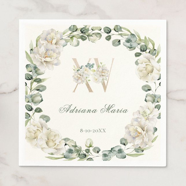 Elegant Floral 15th Birthday Quinceanera Napkin (Creator Uploaded)