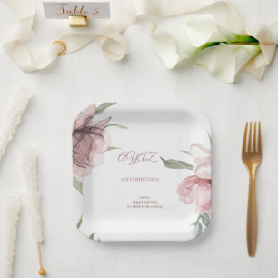 Elegant Floral 18th Birthday Invitation Card Paper Plate