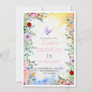 Elegant Floral 18th Birthday Invitation with Water