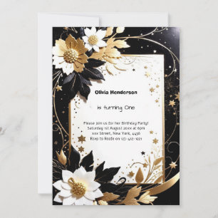 Elegant Floral 1st Birthday Invitation