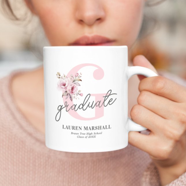 Elegant Floral 2025 Photo Graduation Coffee Mug (Creator Uploaded)