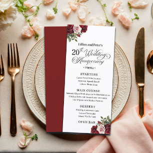 Elegant Floral 20th Wedding Anniversary Menu