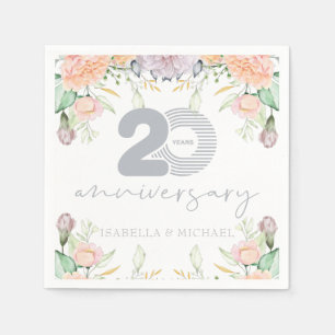 Elegant Floral 20th Wedding Anniversary Napkin