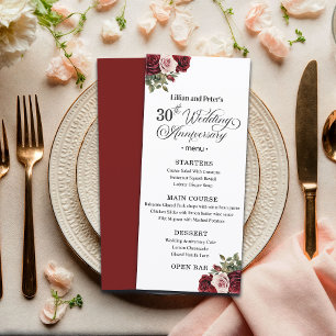 Elegant Floral 30th Wedding Anniversary Menu