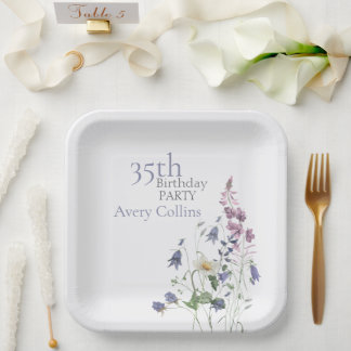 Elegant Floral 35th Birthday Paper Plate