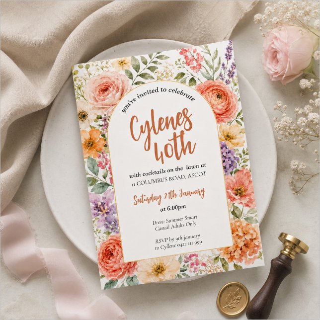 Elegant Floral 40th Birthday Invitation (Creator Uploaded)