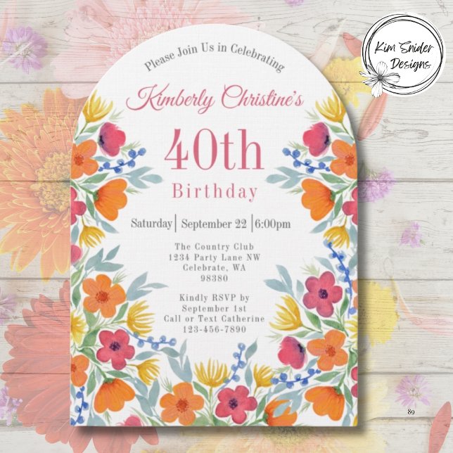 Elegant Floral 40th Birthday Invitation (Creator Uploaded)