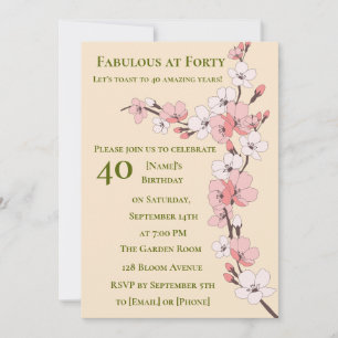 Elegant Floral 40th Birthday Invitation for Her