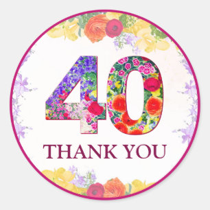 Elegant Floral 40th Birthday Party / 40 Years Classic Round Sticker