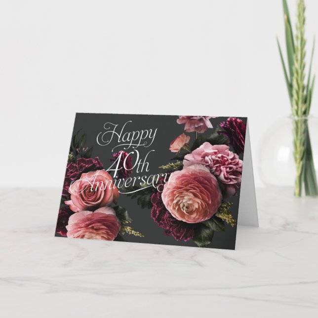Elegant Floral-40th Wedding Anniversary Card (Front)