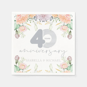 Elegant Floral 40th Wedding Anniversary Napkin