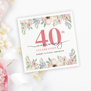 Elegant Floral 40th Wedding Anniversary Napkin