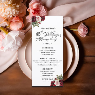 Elegant Floral 45th Wedding Anniversary Menu
