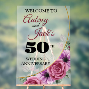 Elegant Floral 50th Anniversary Acrylic Sign