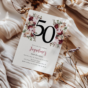 Elegant Floral 50th Birthday Invitation