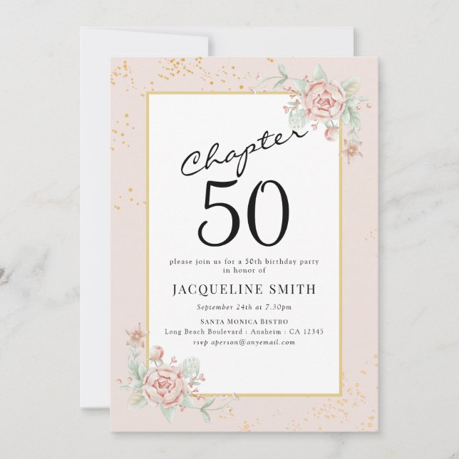 Elegant Floral 50th birthday Invitation (Front)