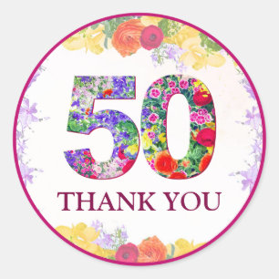 Elegant Floral 50th Birthday Party / 50 Years Classic Round Sticker