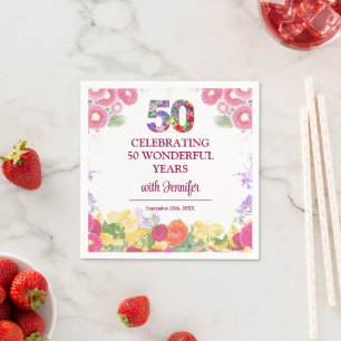 Elegant Floral 50th Birthday Party / 50 Years Napkin