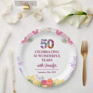 Elegant Floral 50th Birthday Party / 50 Years Paper Plate