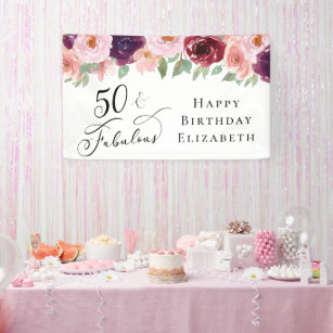 Elegant Floral 50th Birthday Party Banner