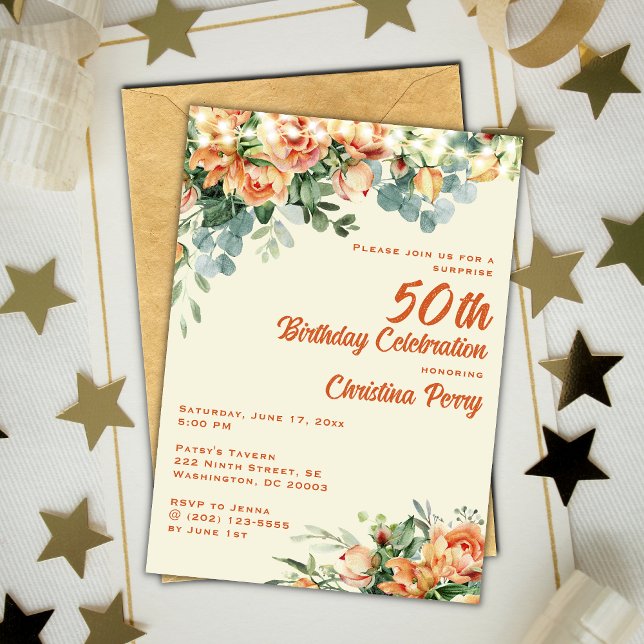 Elegant Floral 50th Birthday Party Invitation (Creator Uploaded)