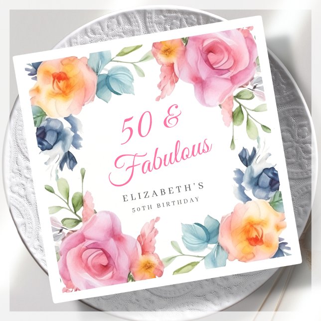 Elegant Floral 50th Birthday Party  Napkin (Creator Uploaded)