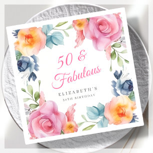 Elegant Floral 50th Birthday Party Napkin