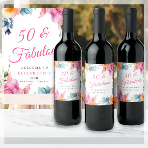 Elegant Floral 50th Birthday Party  Wine Label