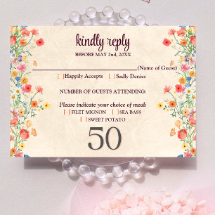 Elegant floral 50th birthday RSVP card 50 flowers