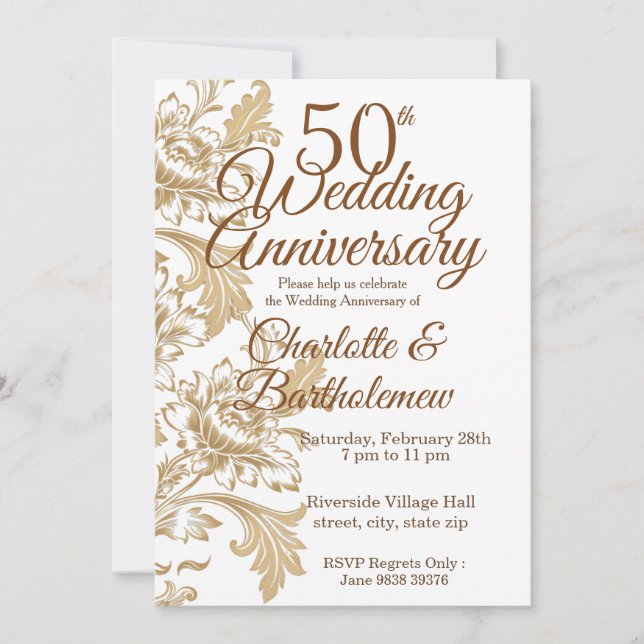 Elegant Floral 50th Wedding Anniversary Invitation (Front)