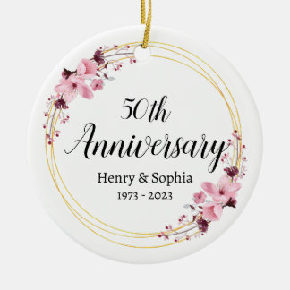 Elegant Floral 50th Wedding Anniversary Keepsake Ceramic Tree Decoration