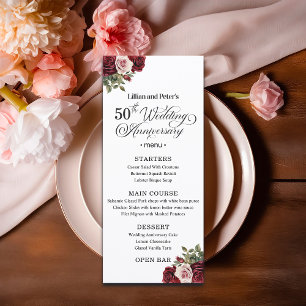 Elegant Floral 50th Wedding Anniversary Menu