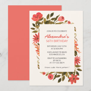 Elegant Floral 56th birthday invitations Boho 