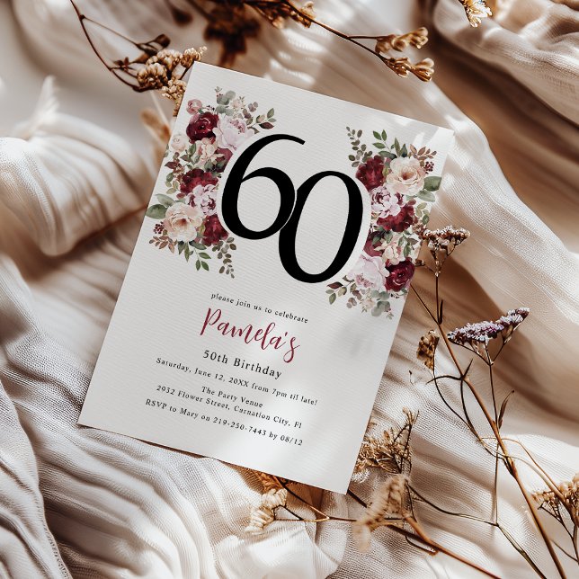 Elegant Floral 60th Birthday Invitation (Creator Uploaded)
