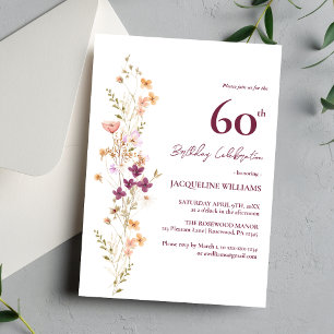 Elegant Floral 60th Birthday Invitation