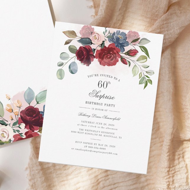 Elegant Floral 60th Birthday Party Invitation (Elegant Floral 60th Birthday Party Invitation)