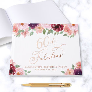 Elegant Floral 60th Birthday Party Rose Gold Guest Book