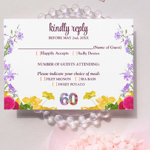 Elegant floral 60th birthday RSVP card 60 flowers